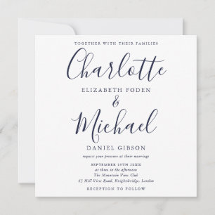 Elegante Navy-Blau-Signatur-Schrift Hochzeit Einladung
