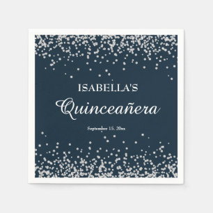 Elegante Navy Blau Silber Glitter Quinceanera Serviette