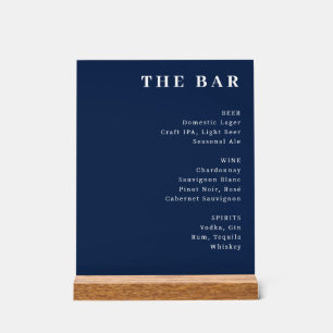 Elegante Navy-Blau-Typografische Bar-Speisekarte Acrylschild