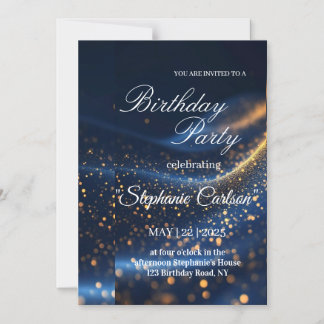 Elegante Navy-Blau- und Gold-Geburtstagseinladung Magneteinladung