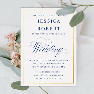 Elegante Navy Blau und Gold Hochzeit Folieneinladung