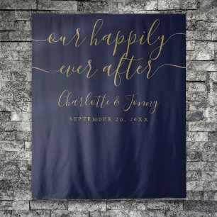 Elegante Navy-Blau- und Gold-Hochzeits-Fotohinterg Wandteppich