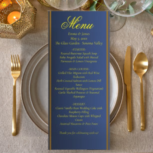Elegante Navy-Blau und Gold Hochzeits-Menükarte Menükarte