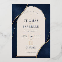 Elegante Navy-Blau- und Goldene Hochzeits-Einladun