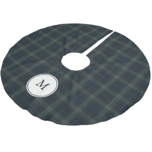 Elegante Navy-Blau und Grün karierte Monogramm Polyester Weihnachtsbaumdecke