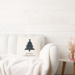 Elegante Navy-Blau und Grün karierte Weihnachtsbau Kissen