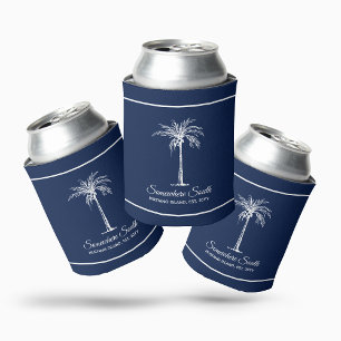 Elegante Navy Blau Weiße Palme Personalisiert Dosenkühler