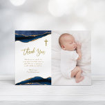 Elegante Navy Blue Agate mit Foto | Taufe Dankeskarte<br><div class="desc">Diese eleganten,  wunderschönen Taufkarten bedanken sich für einen Jungen und zeigen einen dunkelblauen Agate Geode-Look,  mit Imitaten goldenen Akzenten und Kreuz,  und passende Schrift. Auch perfekt für Erste Heilige Kommunion und Bestätigung.</div>