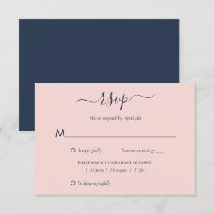 Elegante Navy Blue and Blush Wedding RSVP Card Karte