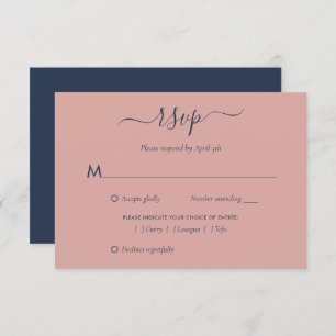Elegante Navy Blue and Blush Wedding RSVP Cards