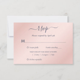 Elegante Navy Blue and Blush Wedding RSVP Karte