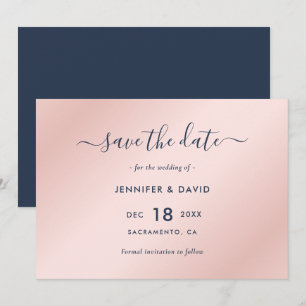 Elegante Navy Blue and Blush Wedding Save The Date