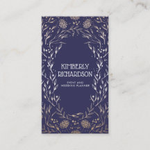 Elegante Navy Blue and Gold Foil Floral Luxury