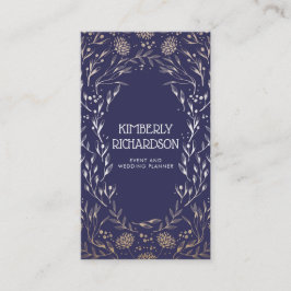 Elegante Navy Blue and Gold Foil Floral Luxury Visitenkarte