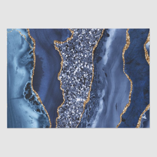 Elegante Navy Blue and Gold Glitzer Ocean Agate Seidenpapier (Vorderseite)