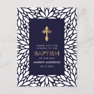 Elegante Navy Blue and Gold Taufe Vielen Dank Postkarte