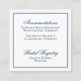 Elegante Navy Blue and White Wedding Details Card Begleitkarte