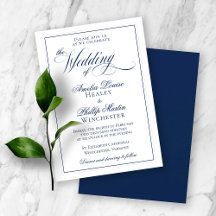 Elegante Navy Blue and White Wedding Einladung