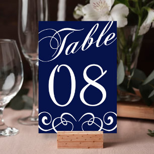 Elegante Navy Blue and White Wedding Tischnummer
