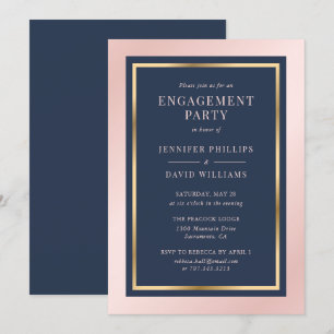 Elegante Navy Blue Blush and Gold Engagement Party Einladung