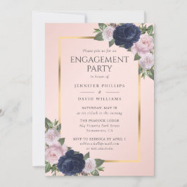 Elegante Navy Blue Blush Pink Gold Engagement Part Einladung