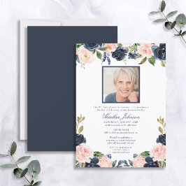 Elegante Navy Blue Blush Wasserfarbe Blumenbeerdig Einladung