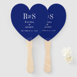 Elegante Navy Blue Chic Moderne Monogram Wedding Fächer
