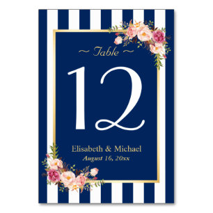 Elegante Navy Blue Floral Wedding Tischnummer