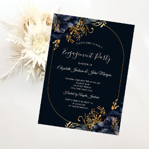 Elegante Navy Blue Flowers Verlobung Einladung