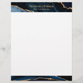 Elegante Navy Blue Gold Agate Business Briefbogen