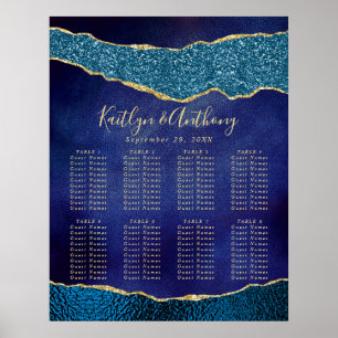 Elegante Navy Blue & Gold Agate Hochzeitssitze Poster