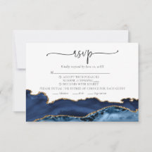 Elegante Navy Blue Gold Agate Wedding RSVP Card