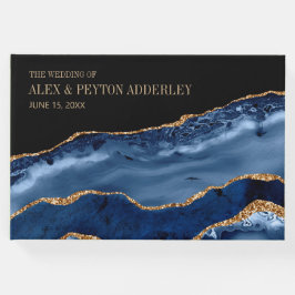 Elegante Navy Blue Gold Black Marble Wedding Gästebuch