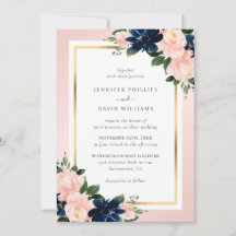 Elegante Navy Blue Gold Blush Pink Floral Wedding