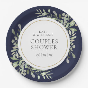 Elegante Navy Blue Gold Burgundy Paare Dusche Pappteller