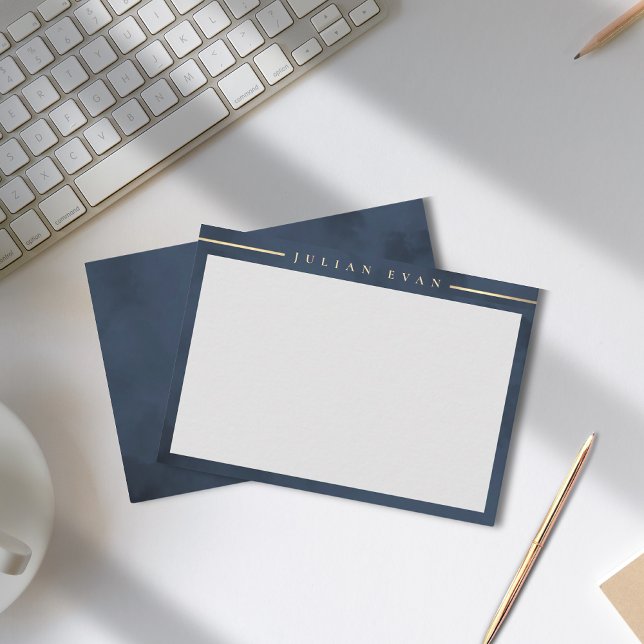 Elegante Navy Blue Gold Detail Beruflich Mitteilungskarte (Elegant Navy Blue Gold Detail Professional Note Card)