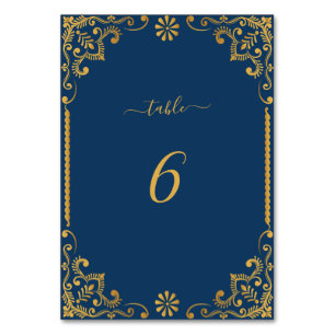 Elegante Navy Blue Gold Frame Wedding Tischnummer