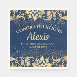 Elegante Navy Blue Gold Glitzer Graduation Party Serviette