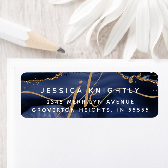 Elegante Navy Blue Gold Glitzer Monogram Initials (Insitu)