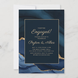 Elegante Navy Blue Gold Marmor Engagement Party Einladung