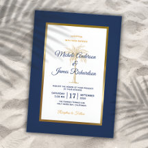 Elegante Navy Blue Gold Palm Tree Moderne Hochzeit