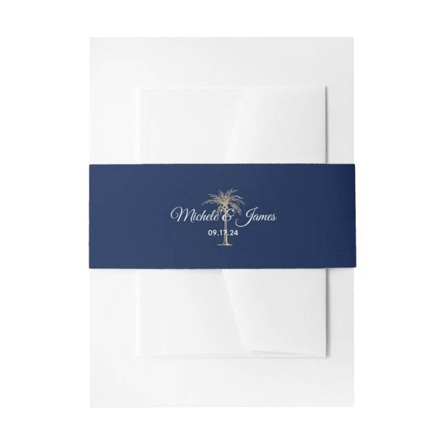 Elegante Navy Blue Gold Palm Tree Moderne Hochzeit Einladungsbanderole (Vorderseite Beispiel)