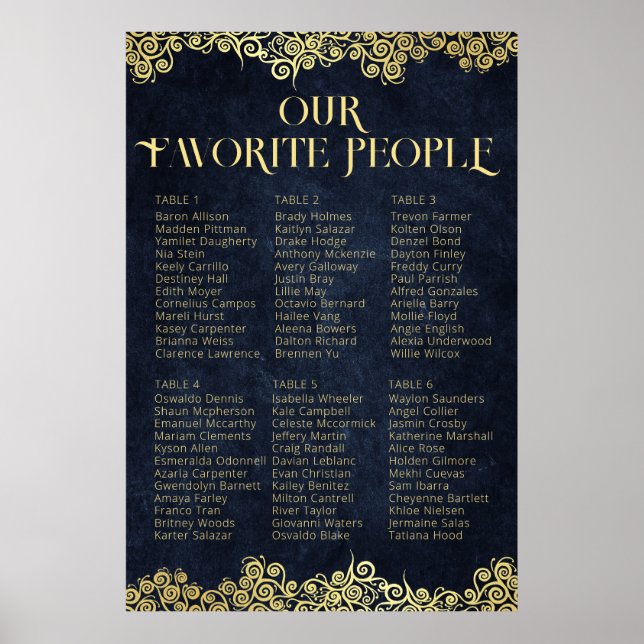 Elegante Navy Blue Gold Swirl Hochzeitsskala Poster (Vorne)