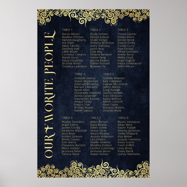 Elegante Navy Blue Gold Swirl Hochzeitsskala Poster (Vorne)