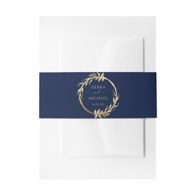 Elegante Navy Blue Golden Foliage Hochzeit Einladungsbanderole (Vorderseite Beispiel)