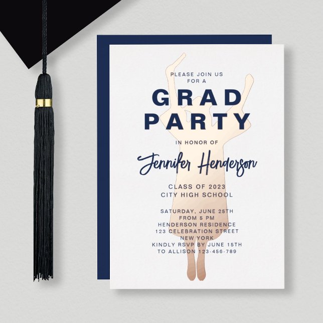 Elegante Navy Blue Graduation Party Rose Gold Folieneinladung (Von Creator hochgeladen)