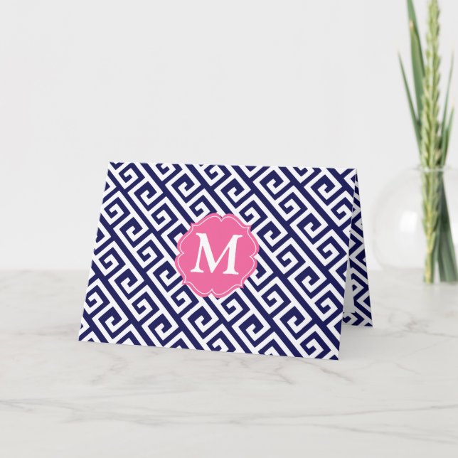 Elegante Navy Blue Griechischer Schlüssel Personal (Vorderseite)