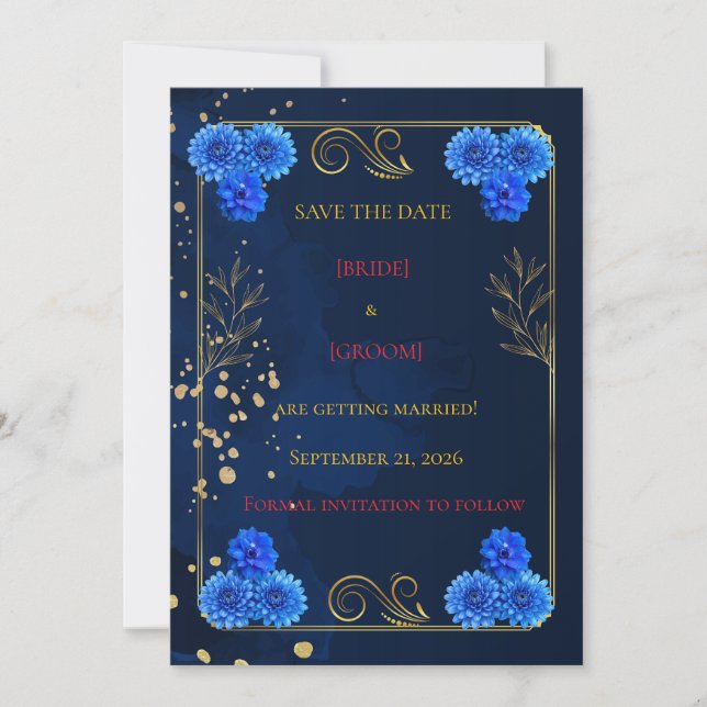 Elegante Navy-Blue-Hochzeit "Save the Date"-Vorlag Save The Date (Vorderseite)