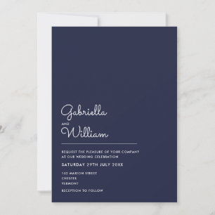 Elegante Navy-Blue-Hochzeitsfeier im minimalistisc Einladung