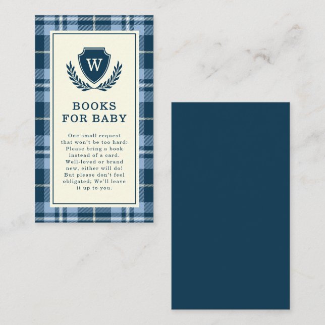 Elegante Navy Blue Kariert Monogram Books for Baby Begleitkarte (Vorne/Hinten)